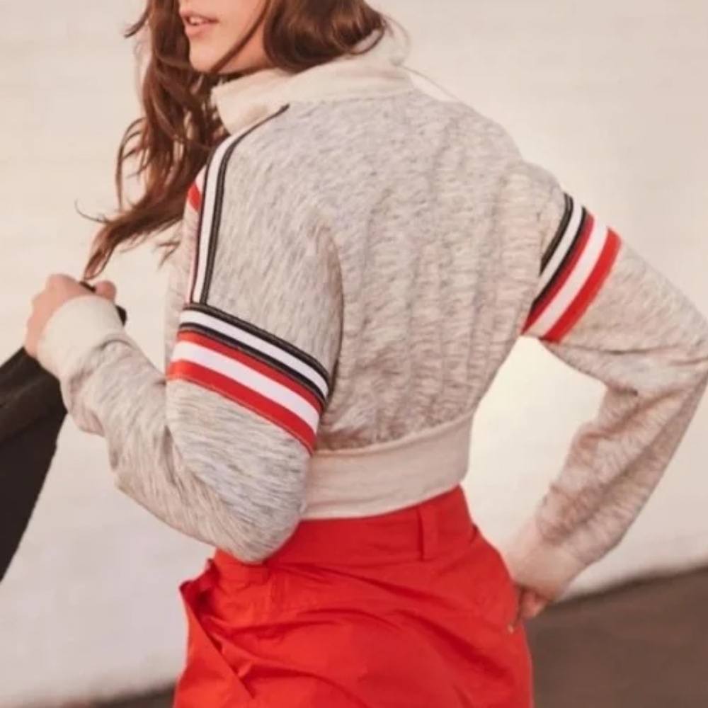 FP Movement Free People Getting My Vibe Crop Sweatshirt Gray Zip Retro - Picture 1 of 11